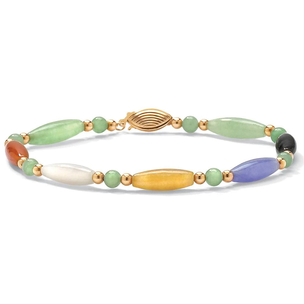 商品Palm Beach Jewelry|Multicolor Genuine Jade 14k Gold Beaded and Barrel Shapes Bracelet 7.5",价格¥1798,第1张图片