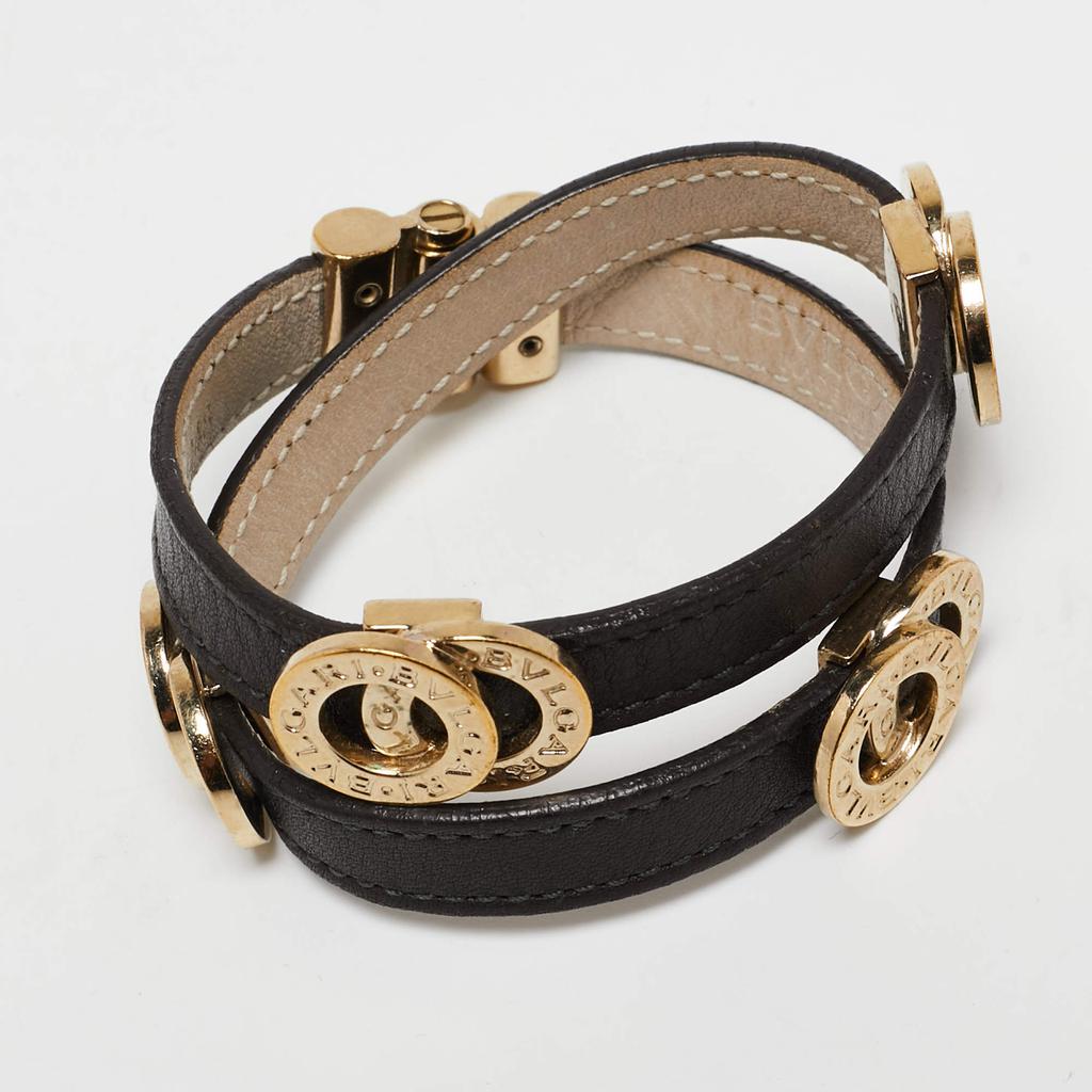 Bvlgari Interlocking Rings Brown Leather  Double Coiled Bracelet商品第3张图片规格展示