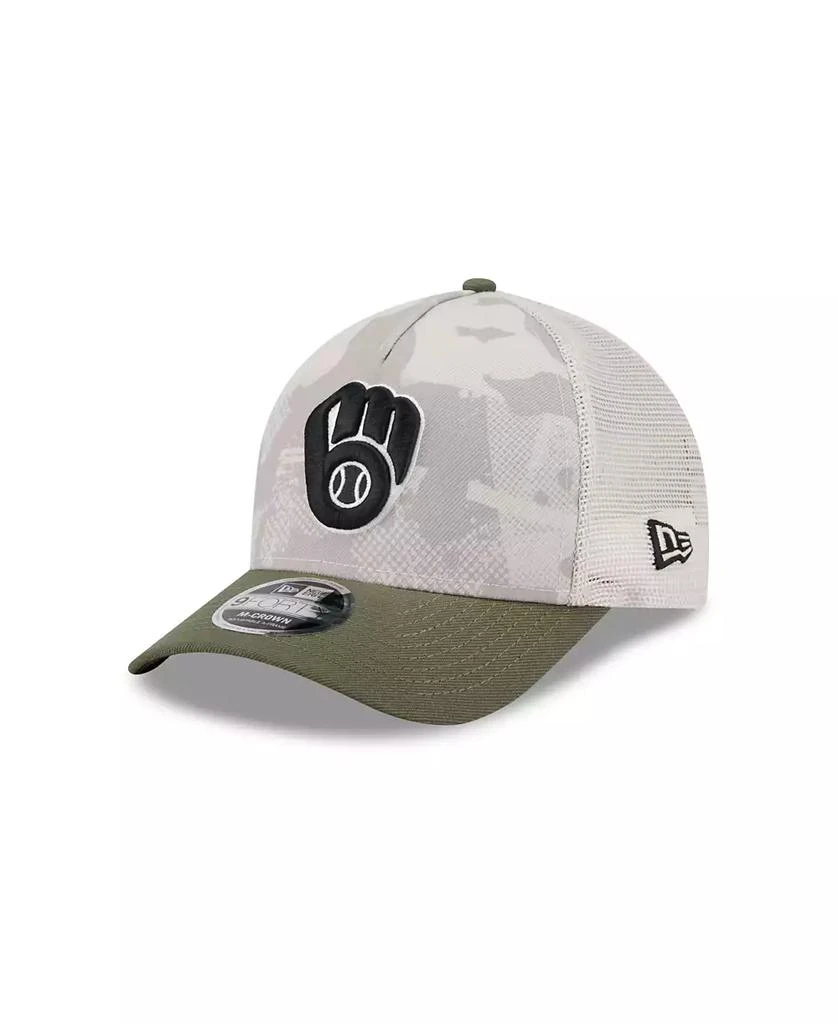 商品New Era|Men's Light Beige/Olive Milwaukee Brewers 2025 Armed Forces Day 9FORTY M-Crown A-Frame Adjustable Hat,价格¥268,第1张图片