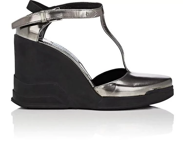 商品Prada|Specchio Leather Wedge Mary Janes,价格¥4830,第1张图片