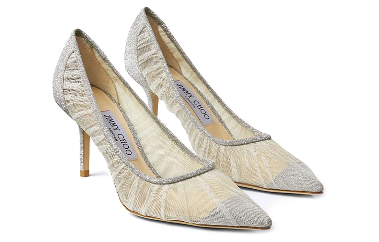 商品[国内直发] Jimmy Choo|LOVE 金属银色亮片布 细跟 高跟鞋 6.5cm 女款 银色,价格¥6641,第5张图片详细描述