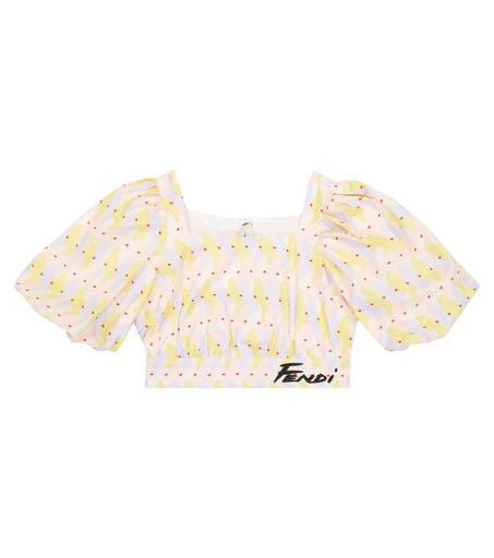 商品Fendi|Printed puff-sleeve cotton crop top,价格¥2531,第1张图片