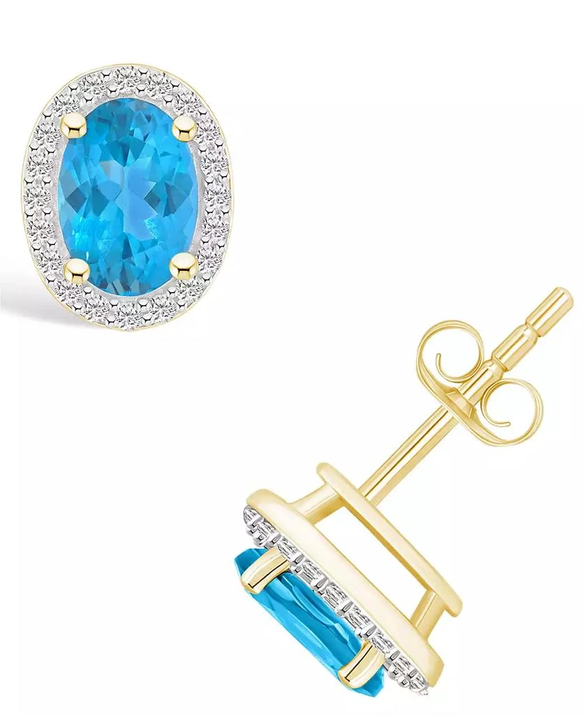 商品Macy's|Blue Topaz (2 ct. t.w.) and Lab Grown Sapphire (1/5 ct. t.w.) Halo Studs in 10K Yellow Gold,价格¥1730,第1张图片