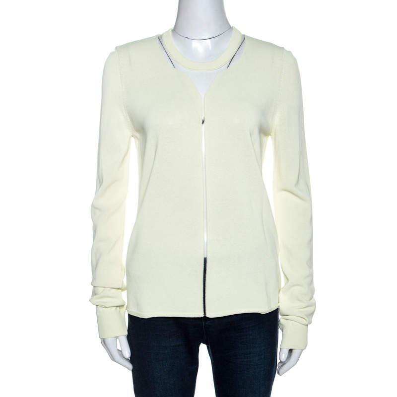 Alexander Wang Highlighter Yellow Knit Sheer Paneled Pullover L商品第1张图片规格展示