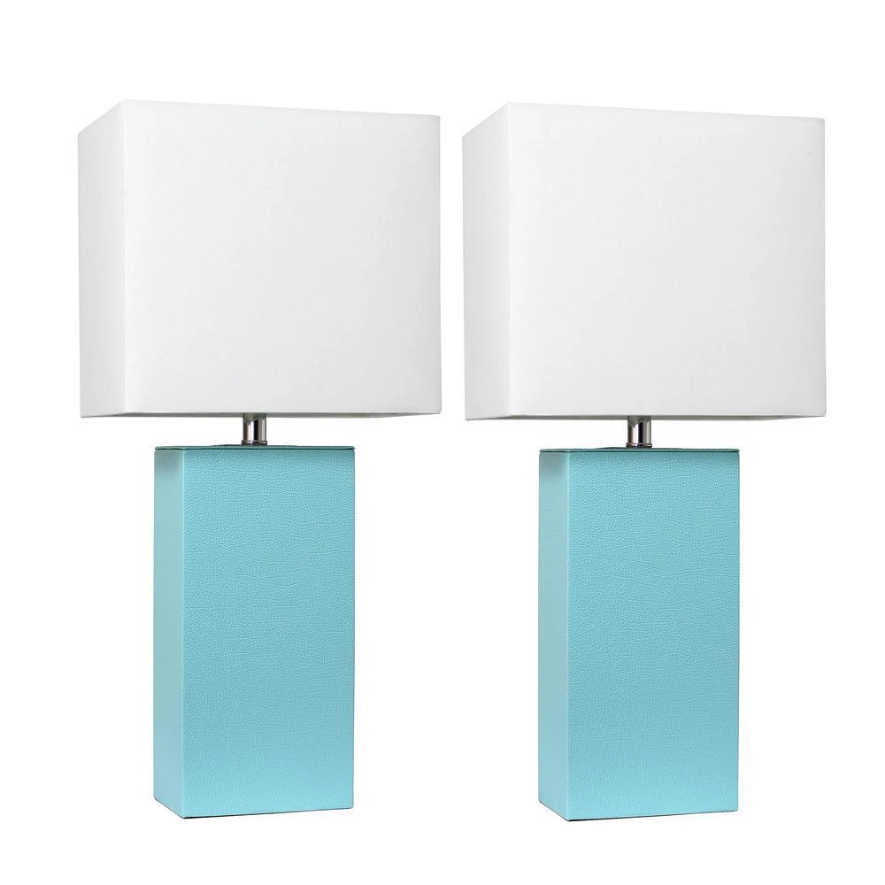 商品Elegant Designs|2 Pack Modern Leather Table Lamps with White Fabric Shades, Aqua,价格¥809,第1张图片