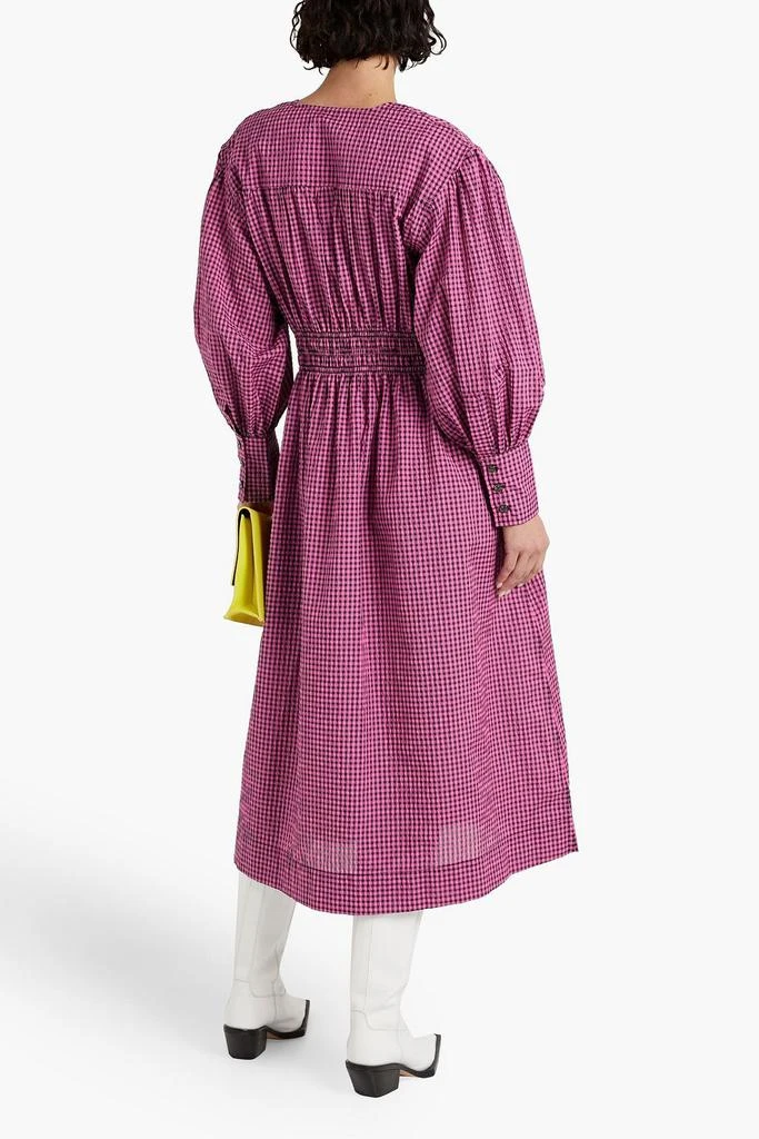 商品Ganni|Shirred gingham seersucker midi dress,价格¥743,第3张图片详细描述