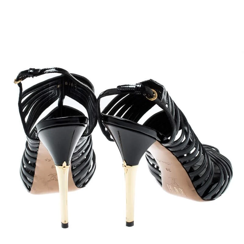 商品[二手商品] Louis Vuitton|Louis Vuitton Black Patent Leather Strappy Platform Sandals Size 39,价格¥2701,第5张图片详细描述