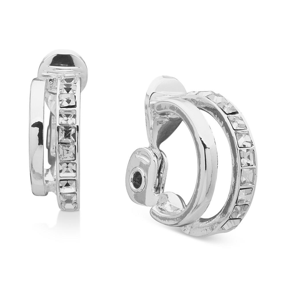 商品Anne Klein|Silver-Tone Crystal Clip-On Small Double Hoop Earrings, 0.75",价格¥187,第1张图片