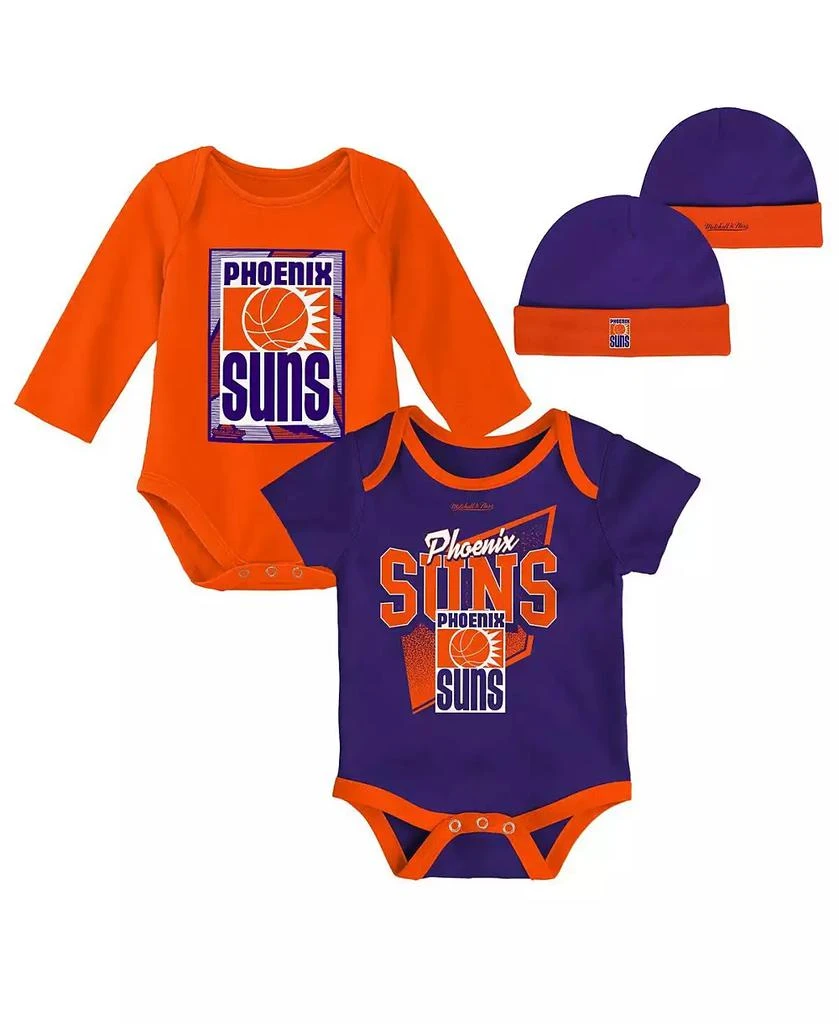 商品Mitchell & Ness|Infant Boys and Girls Blue, Orange Phoenix Suns Hardwood Classics Bodysuits and Cuffed Knit Hat Set,价格¥299,第1张图片