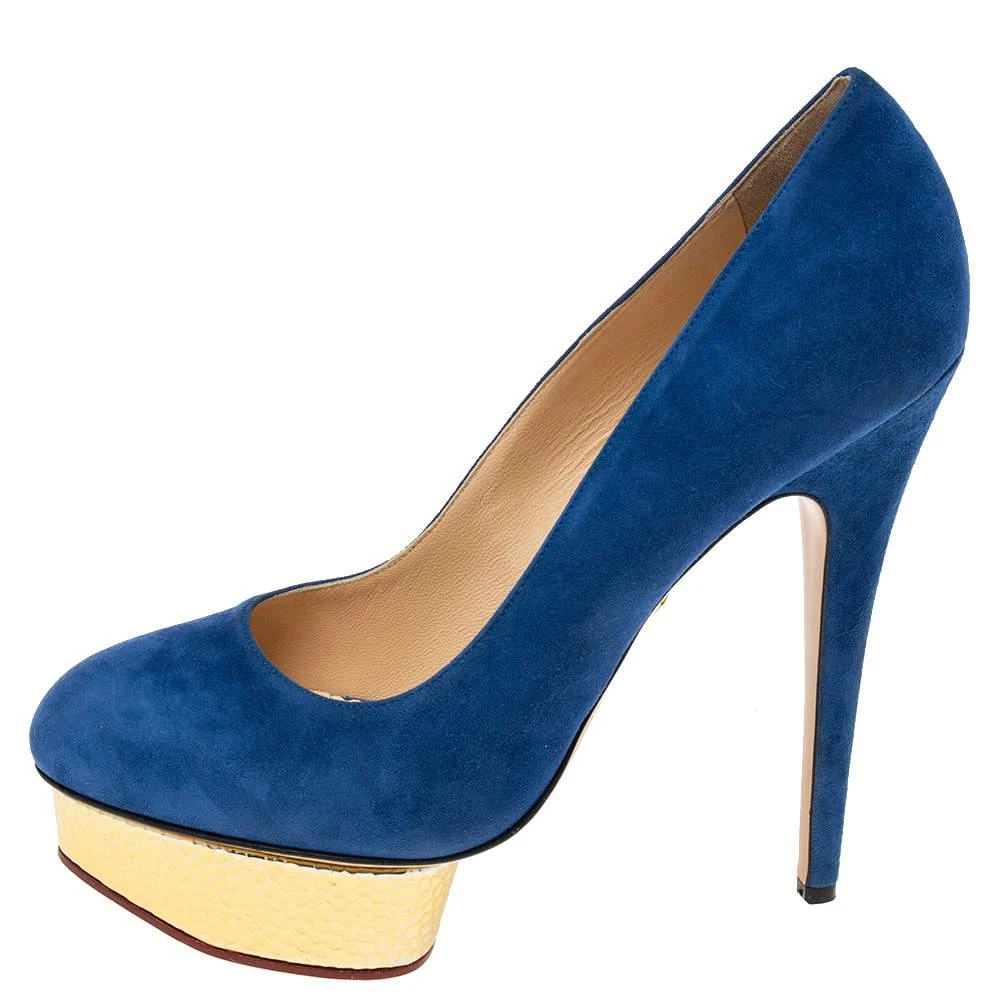 商品[二手商品] Charlotte Olympia|Charlotte Olympia Blue Suede Dolly Platform Pumps Size 41,价格¥3295,第2张图片详细描述