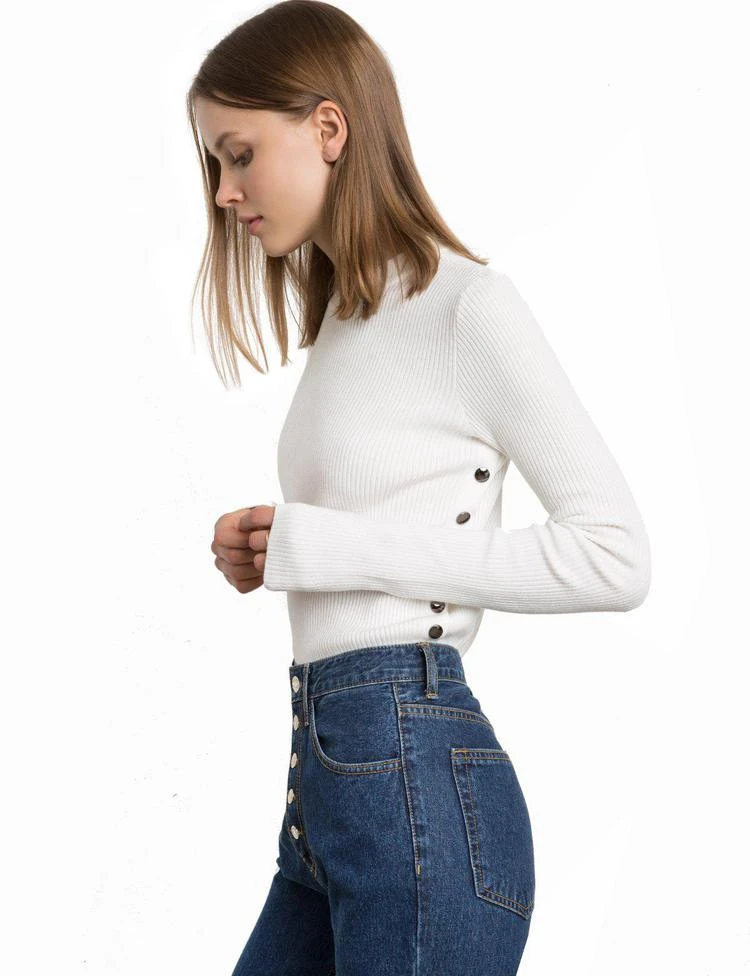 商品Pixie Market|Knoll Ivory Ribbed Snap Side Knit,价格¥599,第3张图片详细描述