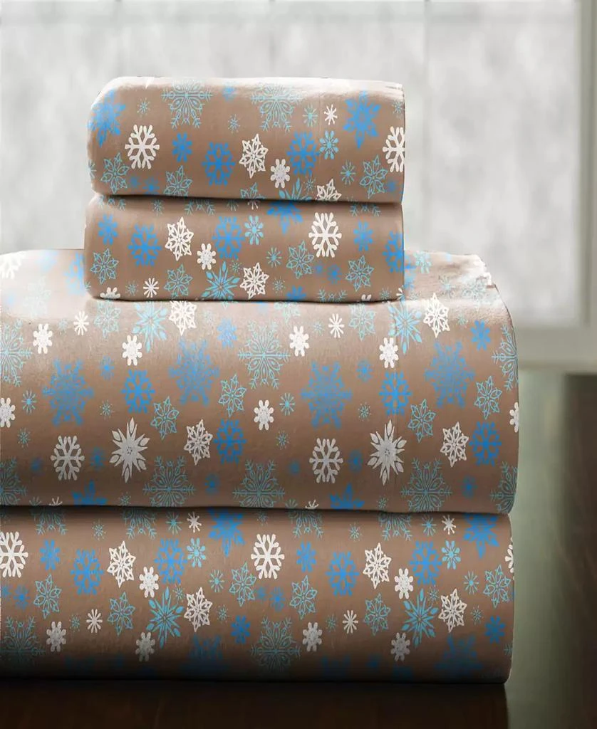 商品Pointehaven|Cocoa Snowflakes Heavy Weight Cotton Flannel Sheet Set,价格¥288,第2张图片详细描述