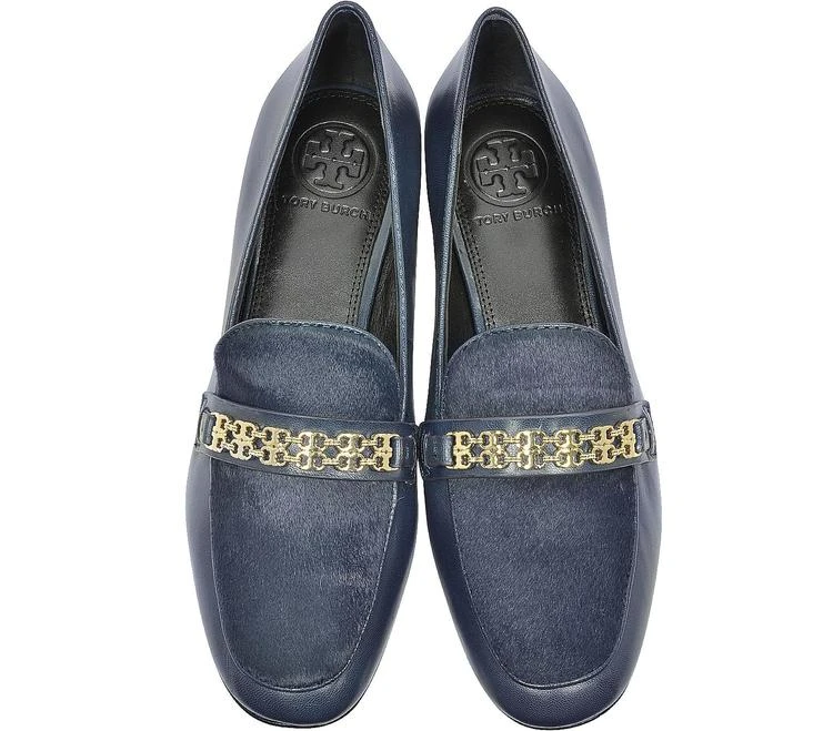 商品Tory Burch|Gemini Link 皇家海军蓝皮革和小牛毛平底鞋,价格¥960,第4张图片详细描述