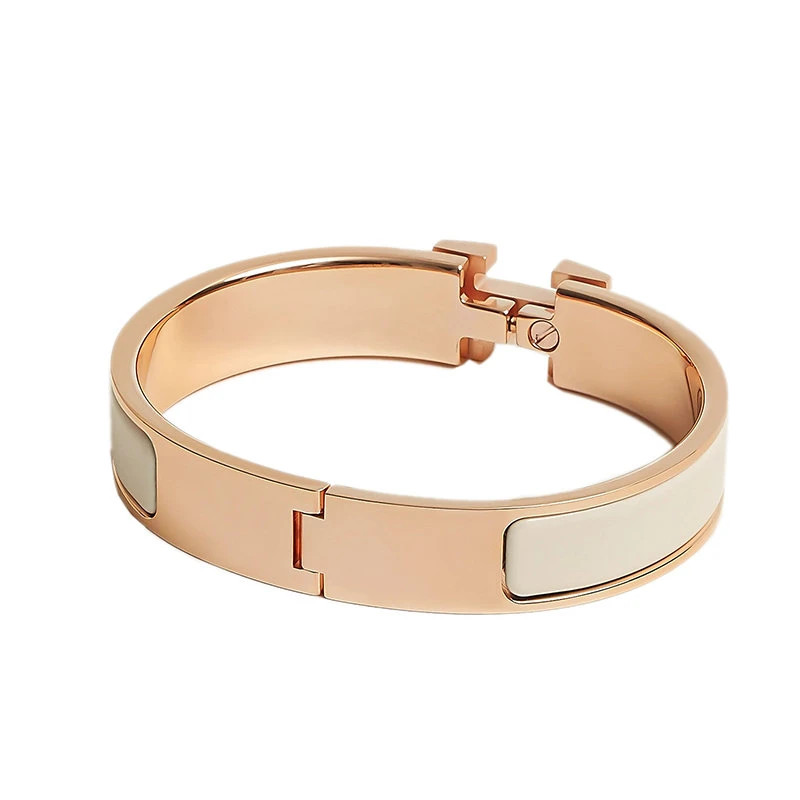 商品Hermes|【预售3-7天】HERMES/爱马仕 经典款Clic H系列 奶油色珐琅镀玫瑰金饰面H标识手镯 H700001FO85,价格¥5378,第4张图片详细描述