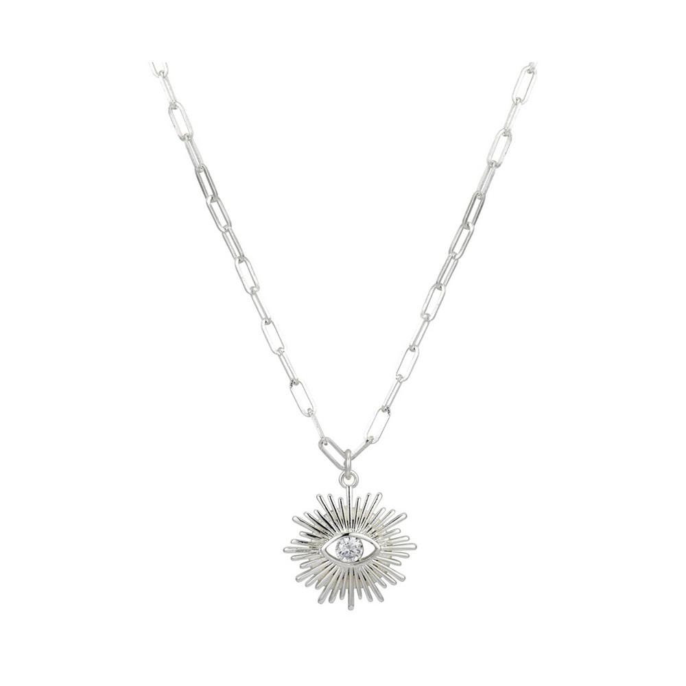 Fine Silver Plated Crystal Evil Eye Pendant Necklace商品第1张图片规格展示