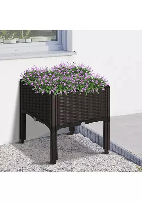 商品Outsunny|Plastic Raised Garden Bed Planter Box With Self Watering Design And Drainage Holes For Flowers Brown,价格¥328,第3张图片详细描述