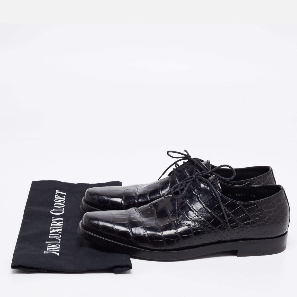 Prada Black Croc Embossed Leather Derby Size 40.5商品第9张图片规格展示