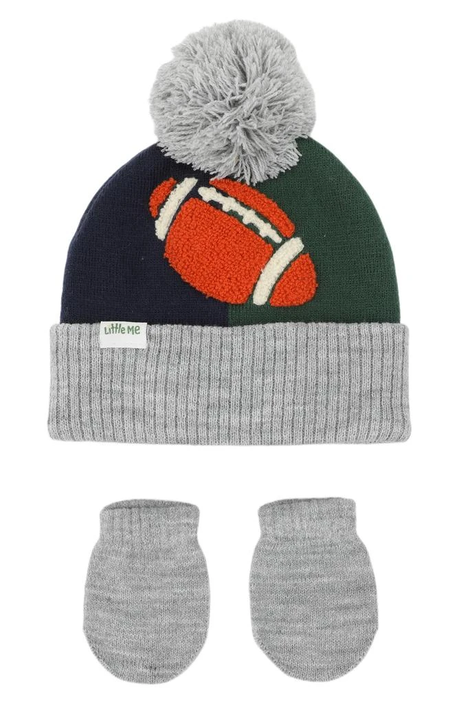 商品Little Me|Football Pompom Beanie & Mittens Set,价格¥30,第1张图片