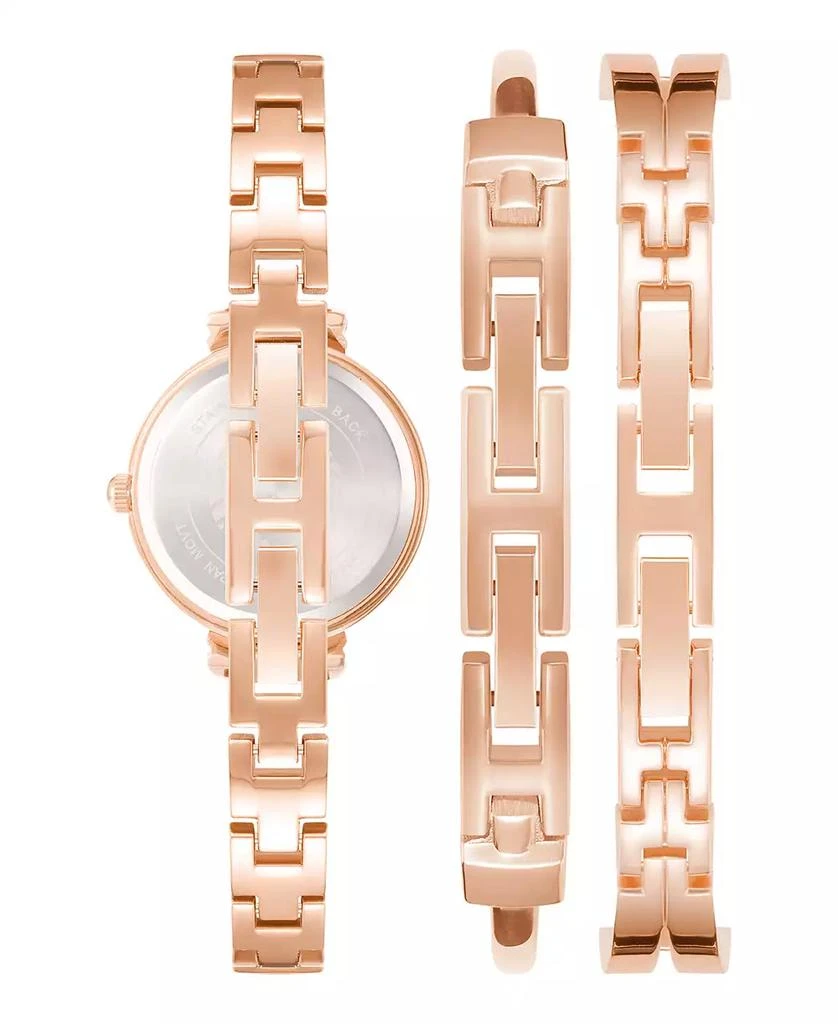 商品Anne Klein|Women's Rose Gold-Tone Alloy Bangle with Navy Enamel and Crystal Accents Fashion Watch 33mm Set 3 Pieces,价格¥796,第3张图片详细描述