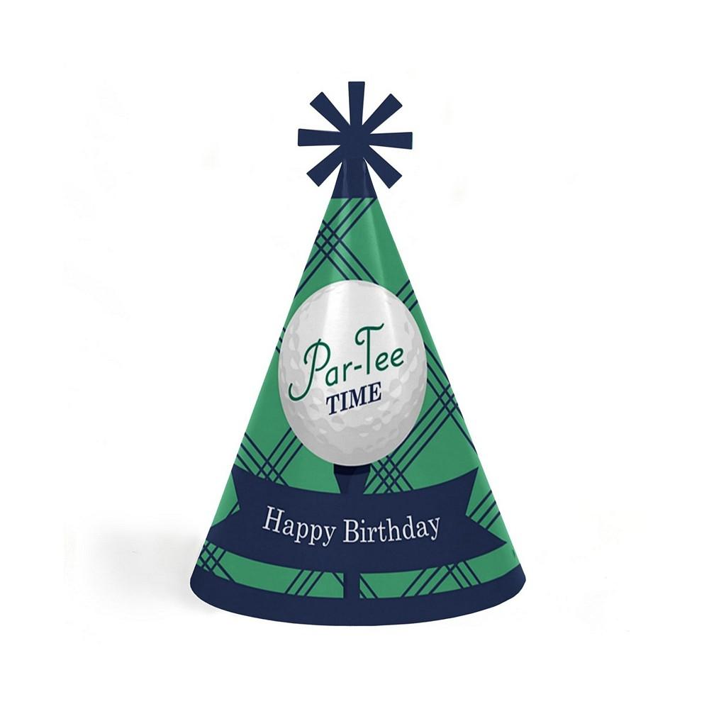 Par-Tee Time - Golf - Cone Happy Birthday Party Hats for Kids and Adults - Set of 8 Standard Size商品第1张图片规格展示