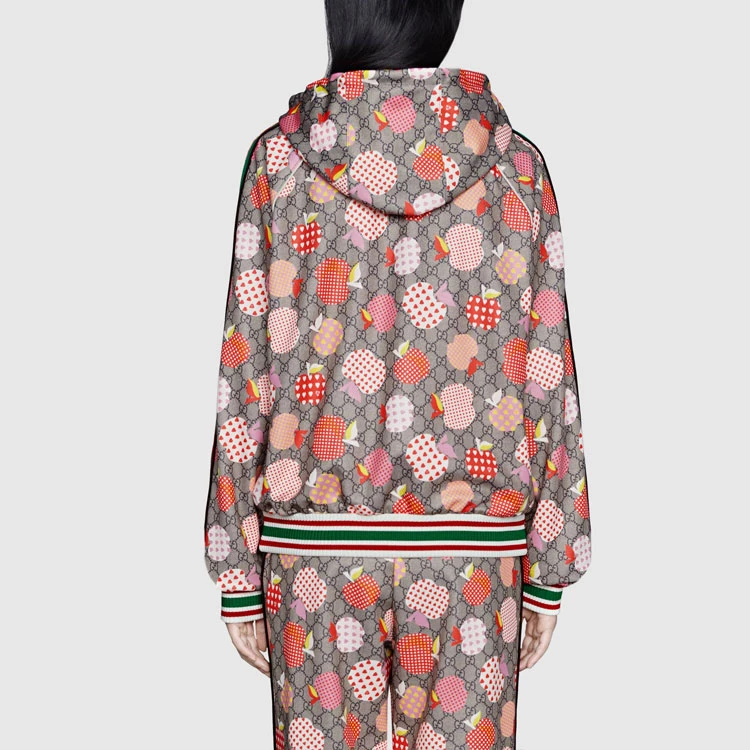 商品[国内直发] Gucci|古驰 七夕情人节特别系列 心苹果图案连帽夹克外套 女款 棕色,价格¥4971,第4张图片详细描述