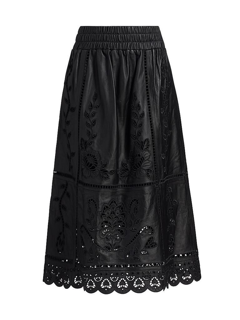 Richilieu Heart Cut-Out Leather Midi-Skirt