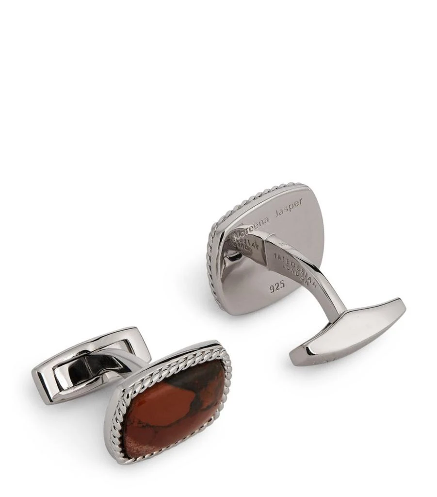 商品Tateossian|Rhodium-Plated Sterling Silver and Jasper Cufflinks,价格¥3795,第1张图片