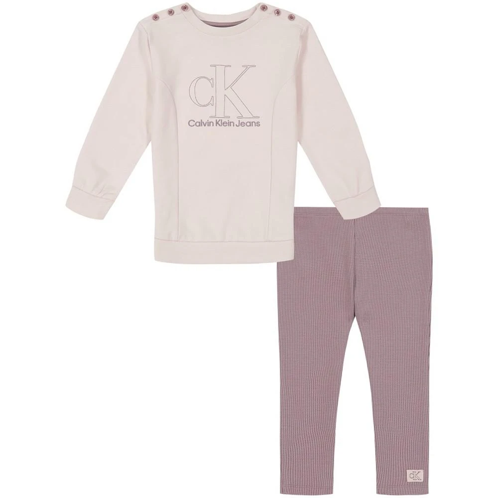 商品Calvin Klein|Little Girls French Terry Monogram Tunic Sweatshirt and Waffle-Knit Leggings Set, 2 Piece,价格¥415,第1张图片