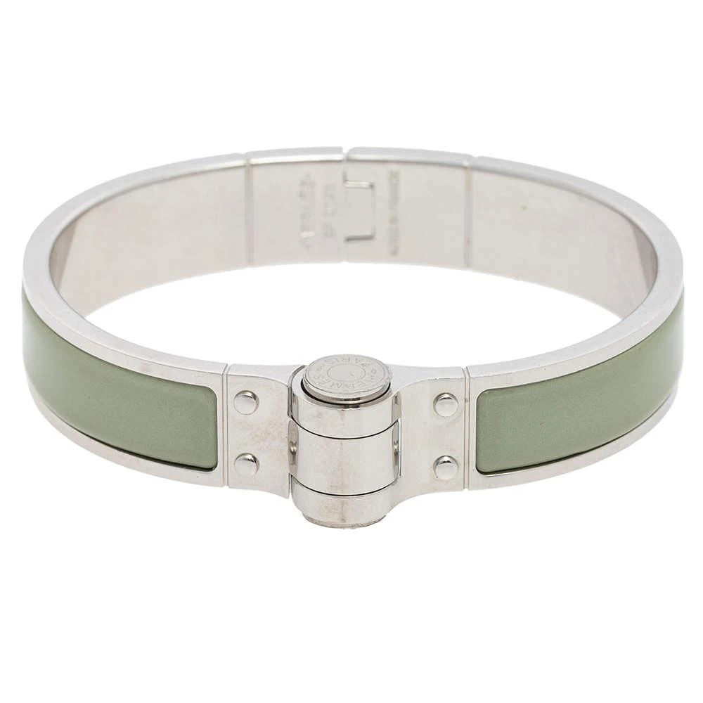 商品[二手商品] Hermes|Hermes Green Enamel Palladium Plated Charniere Uni narrow Hinged Bracelet,价格¥2591,第1张图片