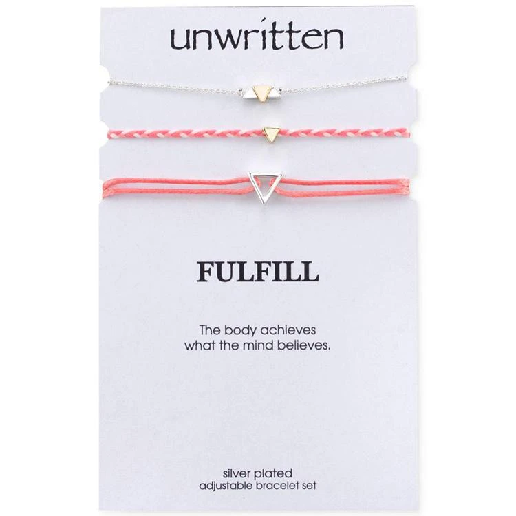 商品Unwritten|Two-Tone 3-Pc. Set Pink Triangle Cord Slider Bracelets,价格¥67,第1张图片