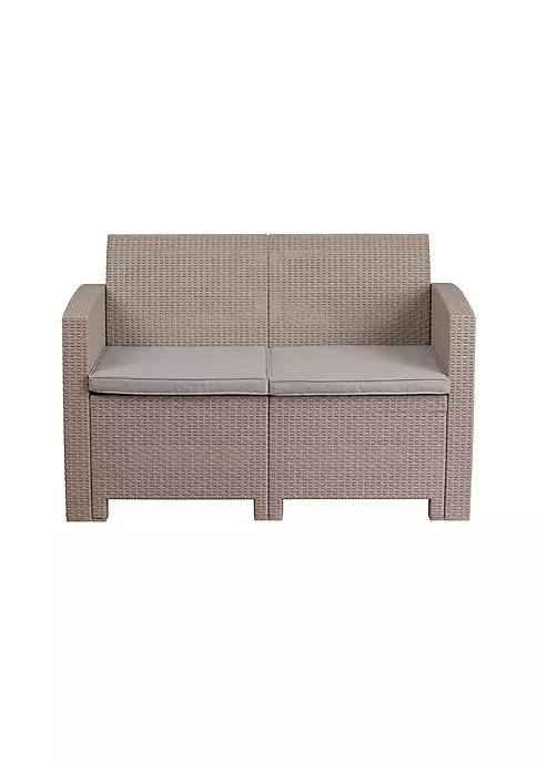 商品Flash Furniture|Furniture Flash Furniture Light Gray Faux Rattan Loveseat With All Weather Light Gray Cushions,价格¥3895,第4张图片详细描述