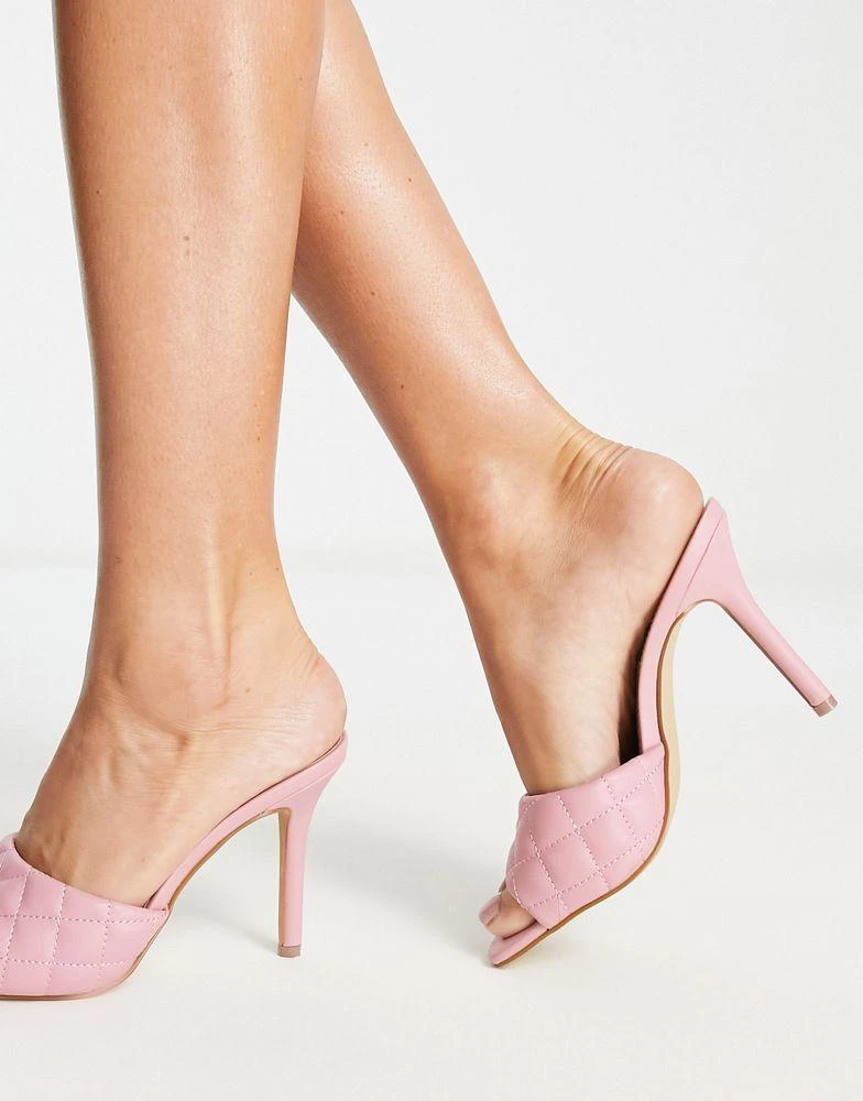 商品Steve Madden|Steve Madden quilted heeled mule sandals in pink,价格¥347,第4张图片详细描述