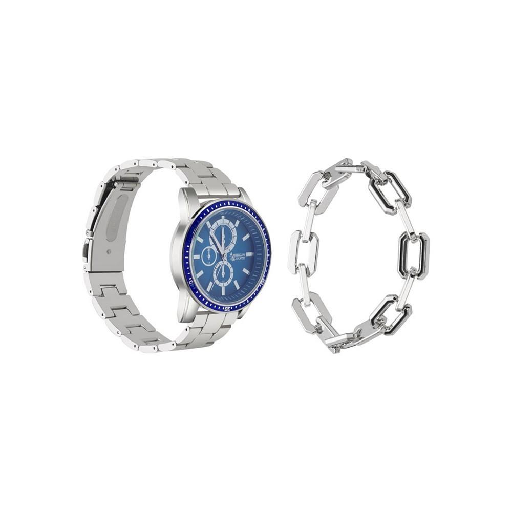 商品American Exchange|Men's Quartz Movement Shiny Silver-Tone Metal Bracelet Analog Watch, 43mm and Bracelet with Zippered Travel Pouch,价格¥295,第4张图片详细描述