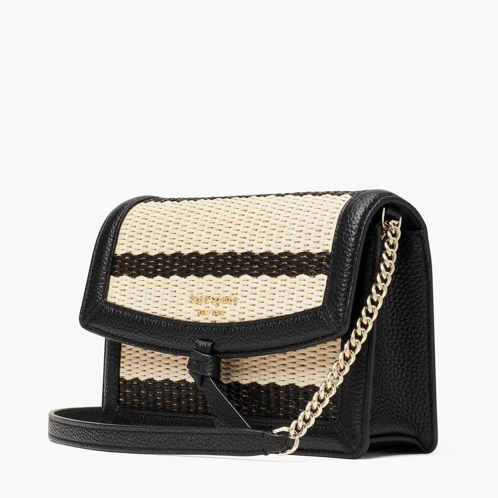 商品Kate Spade|Kate Spade New York Women's Knott Striped Straw Flap Cross Body Bag - Black Multi,价格¥944,第4张图片详细描述