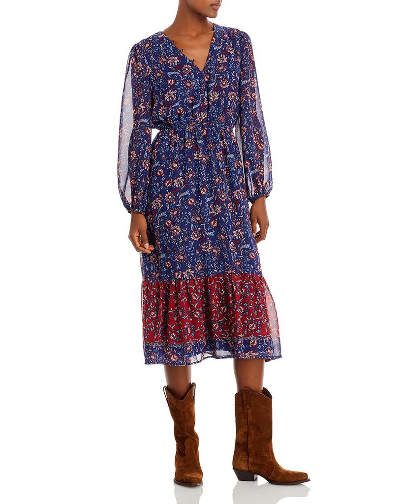 Floral Sheer Puff Sleeve Midi Dress - 100% Exclusive商品第1张图片规格展示