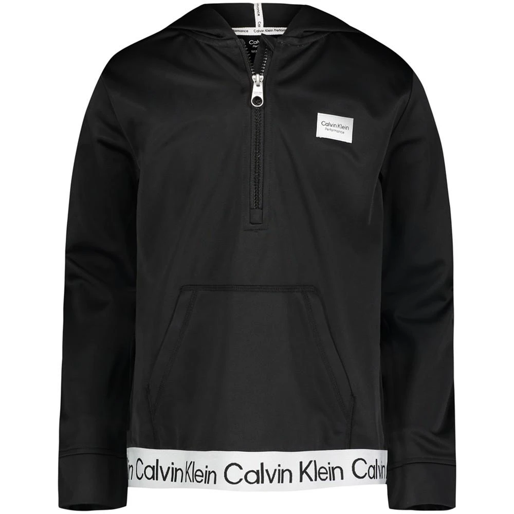 商品Calvin Klein|Big Girls Logo Elastic Hem 1/4-Zip Hoodie,价格¥102,第1张图片