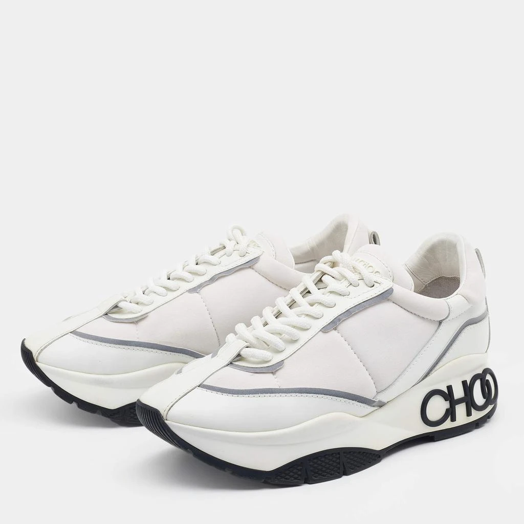 商品[二手商品] Jimmy Choo|Jimmy Choo White/Grey Leather, Fabric And Neoprene Raine Low Top Sneakers Size 39,价格¥2789,第2张图片详细描述