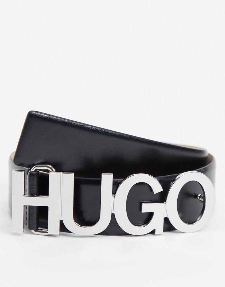 HUGO Zula leather logo belt in black商品第1张图片规格展示