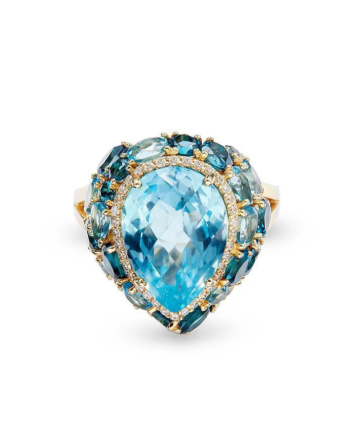 商品Bloomingdale's|Sky, Swiss, & London Blue Topaz and Diamond Pear Halo Cluster Ring in 14K Yellow Gold,价格¥7030,第3张图片详细描述