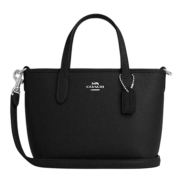 商品[国内直发] Coach|蔻驰 City 15 品牌徽标可调节可拆卸肩带 牛皮革 托特包Tote包购物袋单肩斜挎手提包 迷你 女款 黑色,价格¥1424,第1张图片