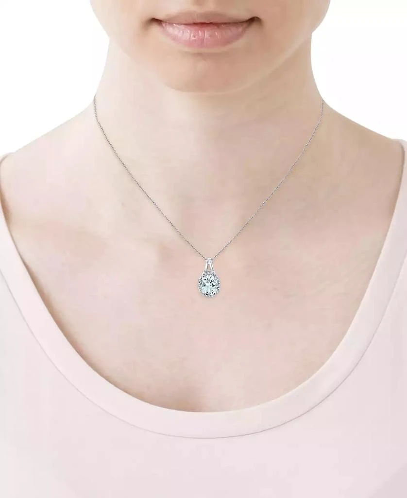 商品Macy's|Aquamarine (2-1/3 ct. t.w.) & Diamond (1/10 ct. t.w.) Oval Halo 18" Pendant Necklace in Sterling Silver,价格¥1412,第2张图片详细描述