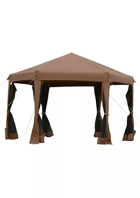 商品belk|13 X 13 Heavy Duty Pop Up Canopy With Hexagonal Shape 6 Mesh Sidewall Netting 3 Level Adjustable Height And Strong Steel Frame Brown,价格¥2025,第1张图片