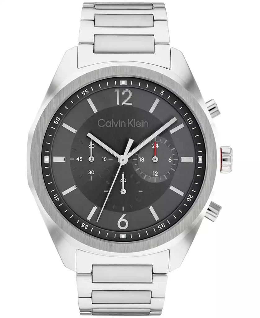 商品Calvin Klein|Men's Multifunction Silver-Tone Stainless Steel Bracelet Watch 45mm,价格¥924,第1张图片