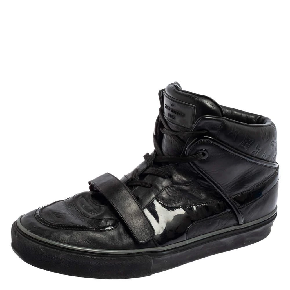 商品[二手商品] Louis Vuitton|Louis Vuitton Black Monogram Leather And Patent Leather Tower High Top Sneakers Size 44.5,价格¥1244,第1张图片
