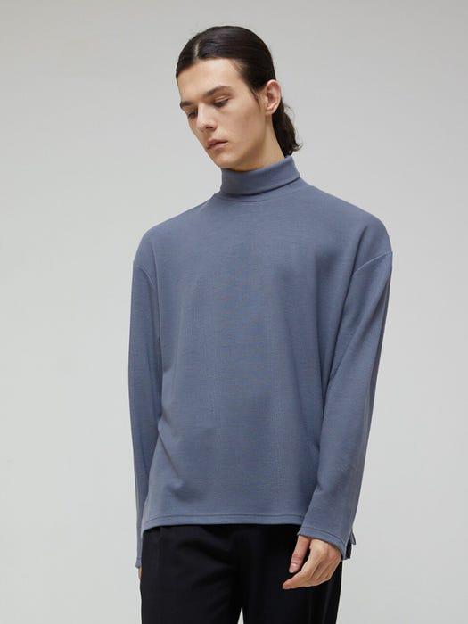 Knit Turtle Neck Long Sleeve T-Shirt_Ash Blue商品第1张图片规格展示