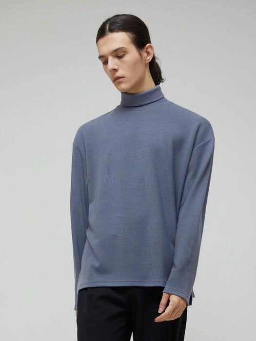 商品GARMENT LABLE|Knit Turtle Neck Long Sleeve T-Shirt_Ash Blue,价格¥388,第1张图片