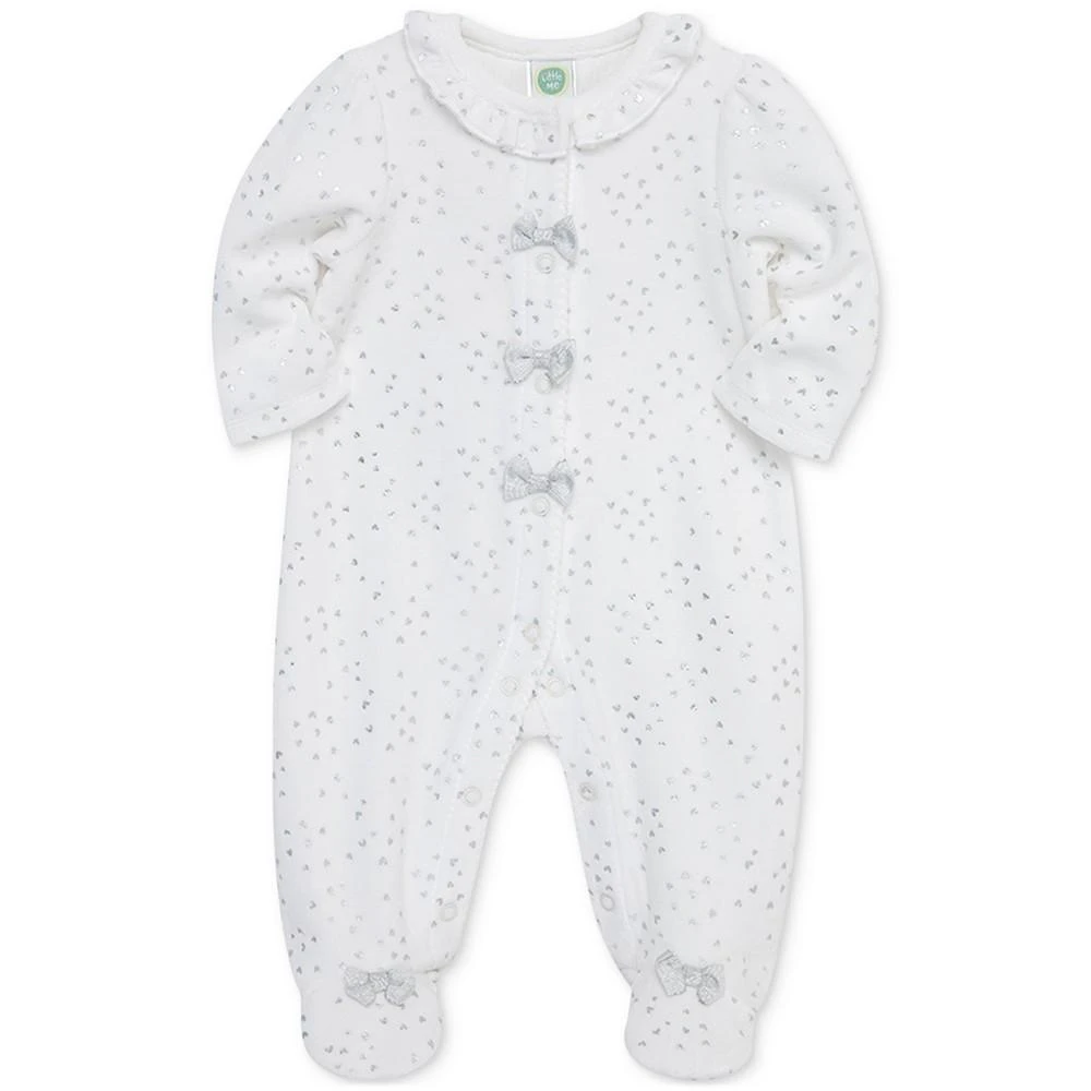 商品Little Me|Baby Girls Metallic Hearts Velour Footed Coverall,价格¥142,第3张图片详细描述