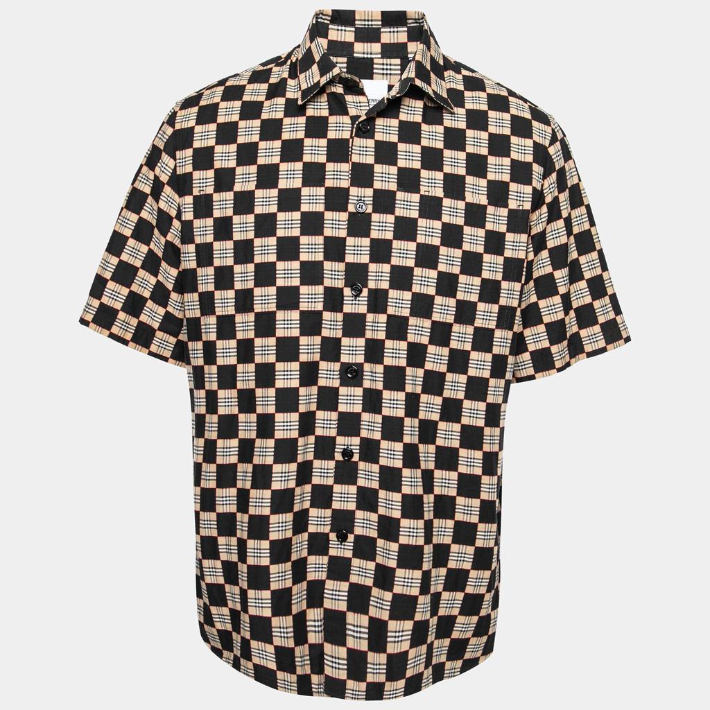 商品[二手商品] Burberry|Burberry Black & Beige Checkerboard Printed Cotton Short Sleeve Shirt M,价格¥1346,第1张图片