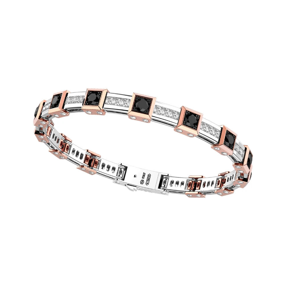商品Zancan|18k white gold bracelet with white and black diamonds.,价格¥173457,第1张图片