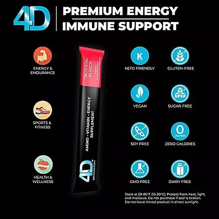 商品4D|4D Clean Energy Premium Dietary Supplement, Tropical Fruit Punch, 25 ct.,价格¥249,第2张图片详细描述